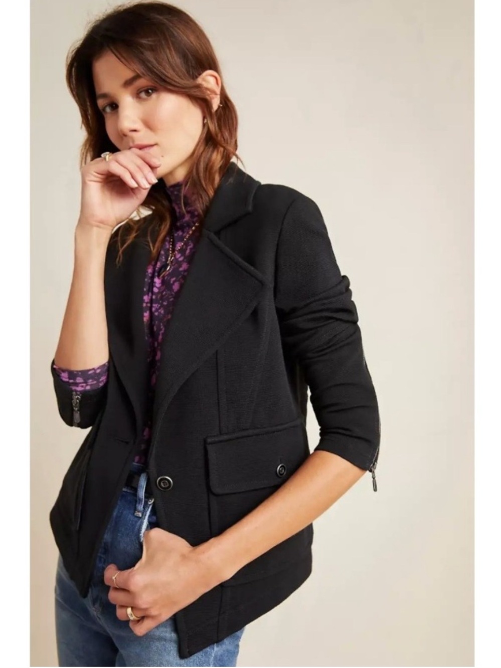 By Anthropologie Black Ponte Knit Sylvia Surin Moto Jacket Blazer XL